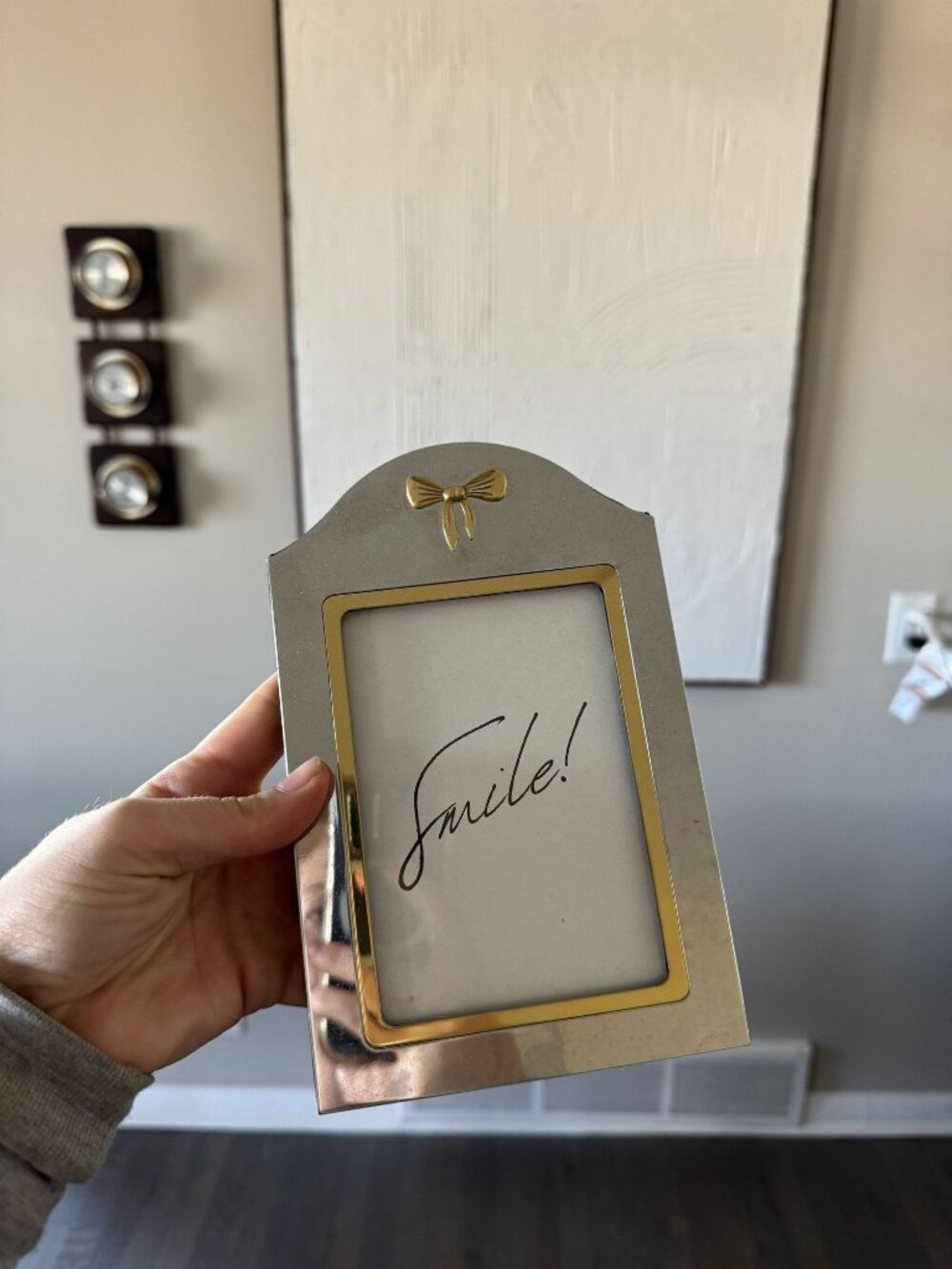 Vintage Silver & Gold Bow Picture Frame - Arched Photo Frame - Regency Decor